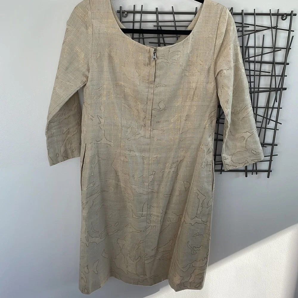 Vintage J.Crew beige tan gold linen silk office career church old money dress 0